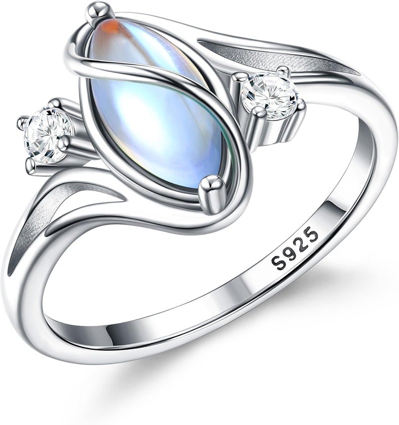 Adramata 925 Sterling Silver Rings for Women Moonstone Ring Rainbow Cubic Zirconia Accents Ring Solitaire Gemstone Statement Rings 18K Gold Plated Silver Rings - Image 1